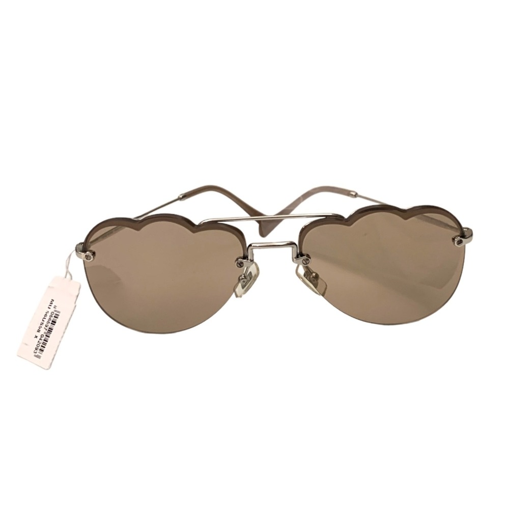 Miu Miu MU 56US Heart Sunglasses Brown Gradient Gold Scalloped Rimless Italy NEW - Picture 4 of 9